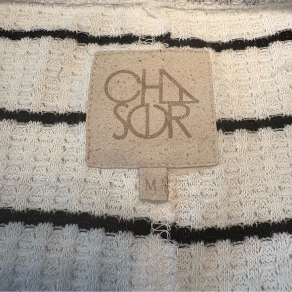 CHASER Thermal Henley Waffle Knit Oversized Striped Long Sleeve Shirt Size M - Picture 4 of 6